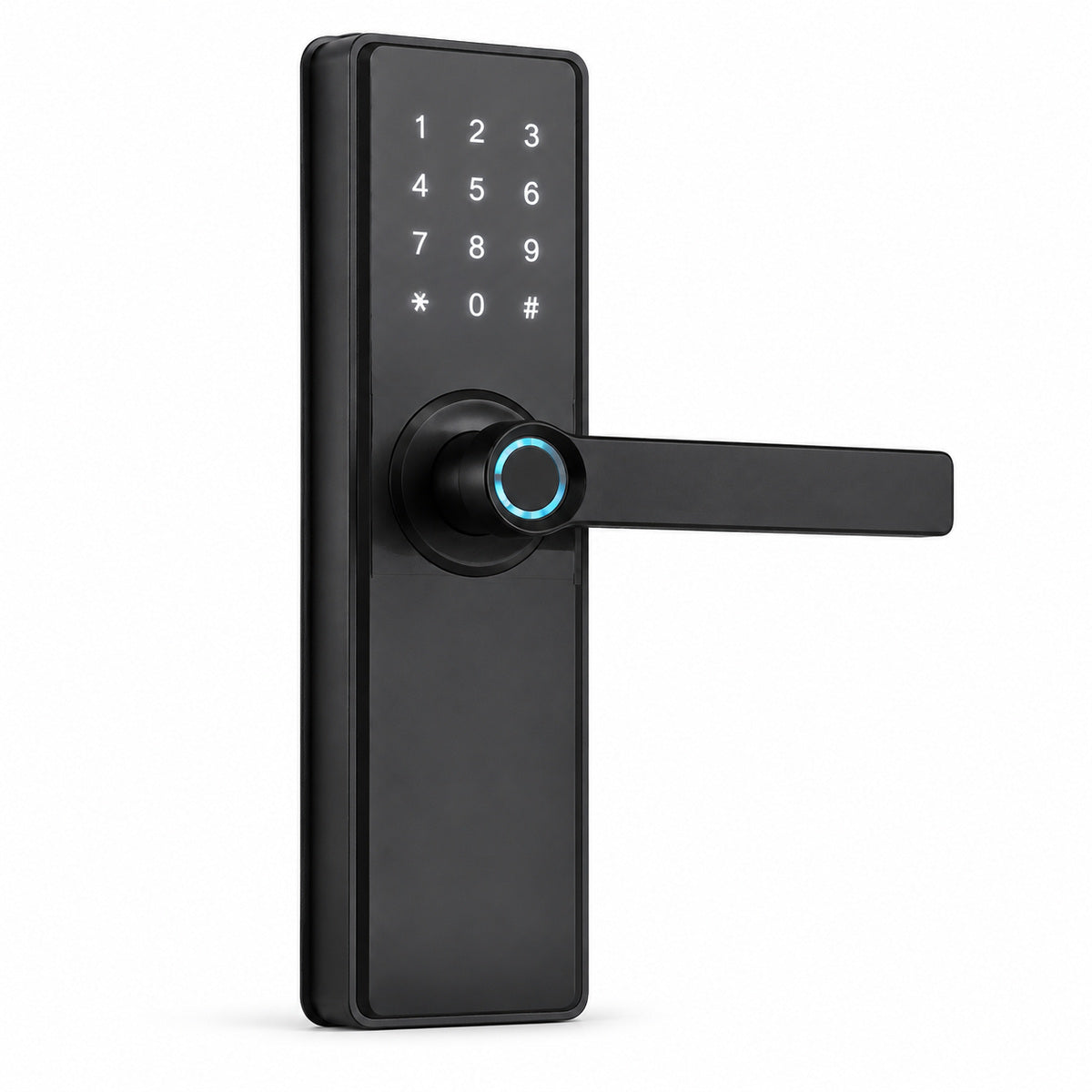 Yală Inteligentă pentru Ușă cu Amprentă, Tastatură și Mâner, Negru – imagine principală