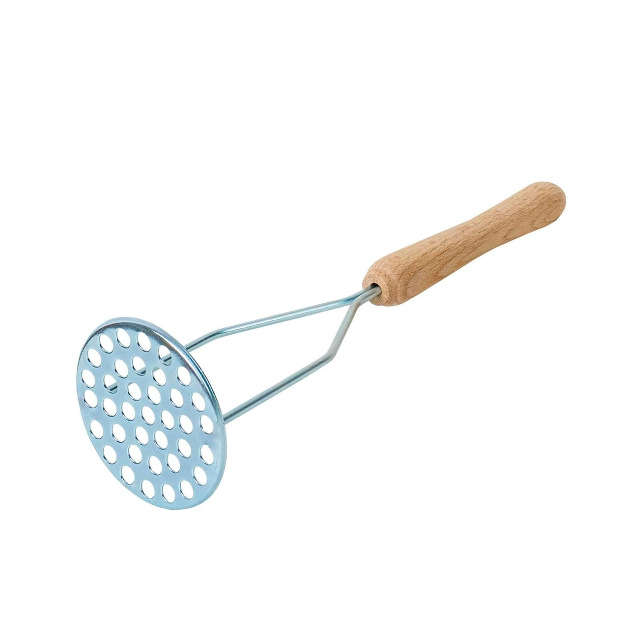 Zdrobitor cartofi gaurit, inaltime 30 cm, metal si lemn, argintiu