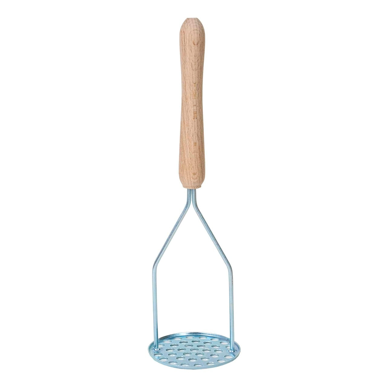 Zdrobitor cartofi gaurit, inaltime 30 cm, metal si lemn, argintiu