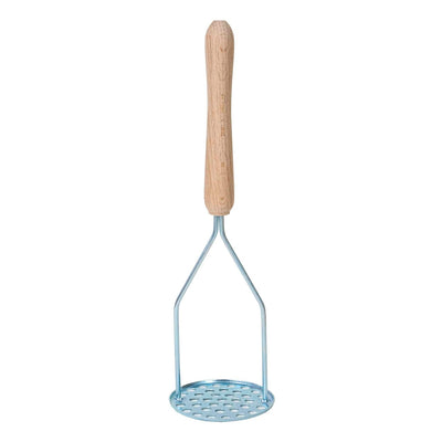 Zdrobitor cartofi gaurit, inaltime 30 cm, metal si lemn, argintiu