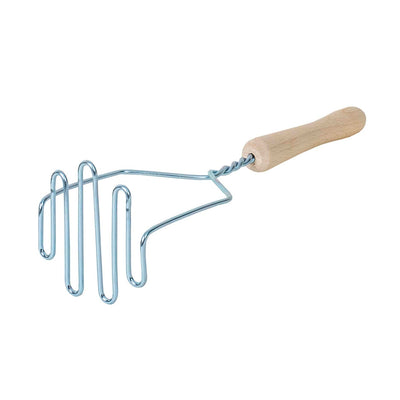 Zdrobitor cartofi spiral, inaltime 32 cm, metal si lemn, argintiu